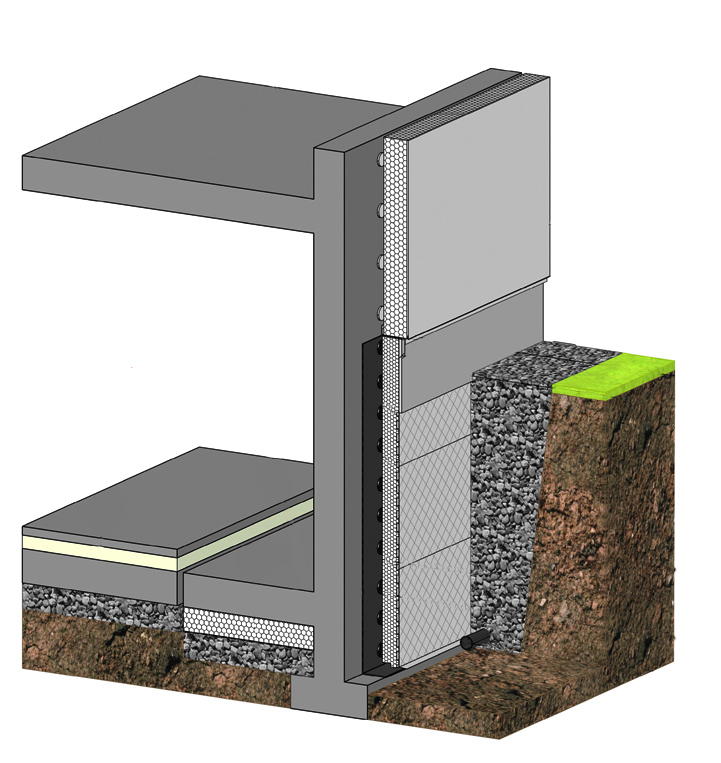 Schéma isolation mur enterré Périmaxx